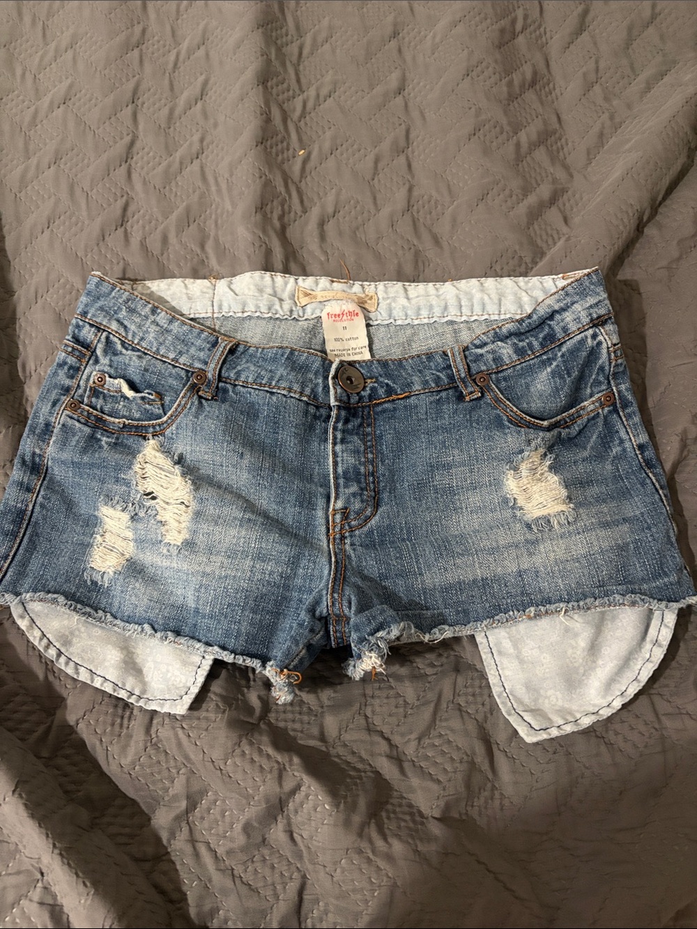 Free People Light Blue Distressed Denim Cutoff Shorts